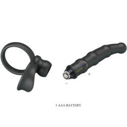 PRETTY LOVE - TATUM ANILLO VIBRADOR PENE CON PLUG 10 VIBRACIONES NEGRO