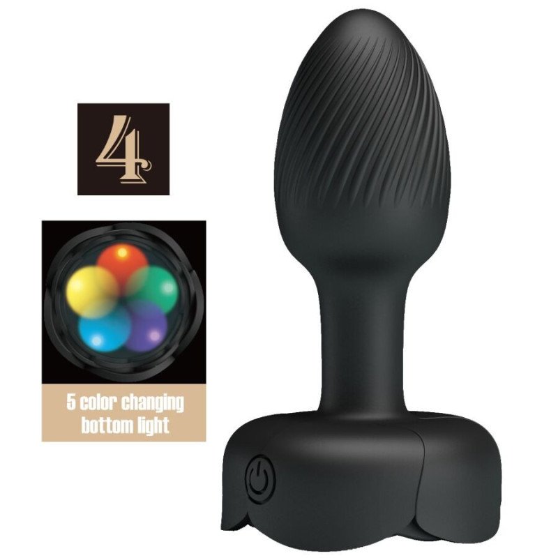 PRETTY LOVE - TAPÓN ANAL OLMAN CON LUZ LED NEGRO 8,8 CM