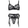 SUBBLIME - 945244 SUJETADOR + PANTIES CON LIGUERO DISEÑO FLORAL NEGRO L/XL