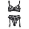 SUBBLIME - 945244 SUJETADOR + PANTIES CON LIGUERO DISEÑO FLORAL NEGRO L/XL