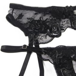 SUBBLIME - 945244 SUJETADOR + PANTIES CON LIGUERO DISEÑO FLORAL NEGRO L/XL