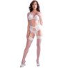 CHILIROSE - CR 4862 CONJUNTO DE SUJETADOR, LIGUERO, TANGA Y MEDIAS DE ENCAJE BLANCAS TALLA XL