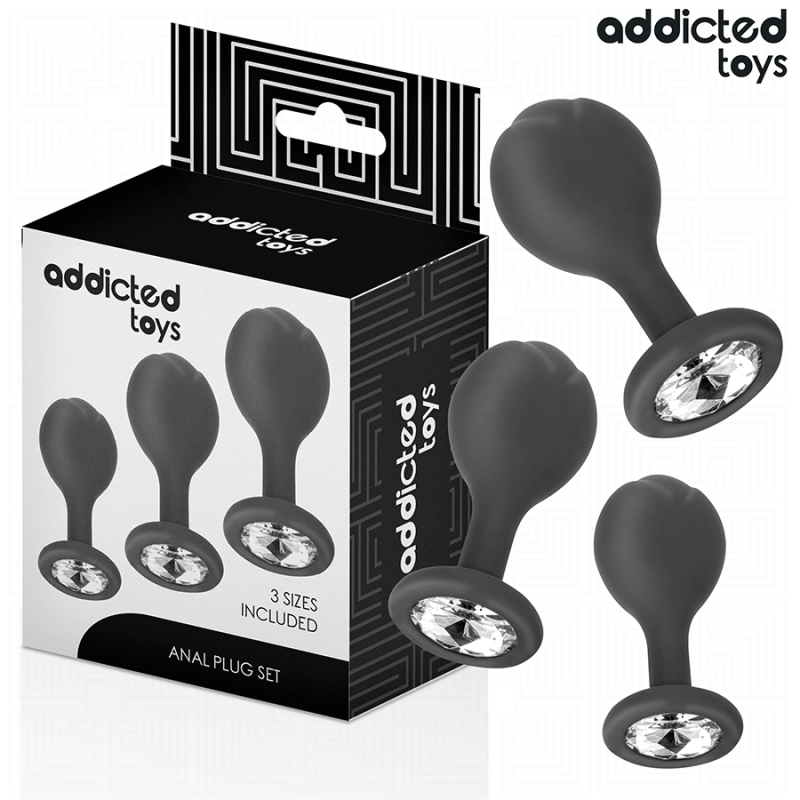 JUGUETES PARA ADICTOS - CONJUNTO DE 3 TAPONES ANALES DE SILICONA CON JOYAS