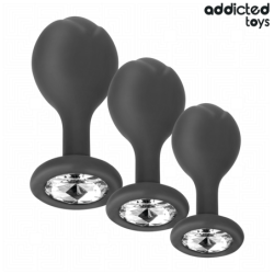 JUGUETES PARA ADICTOS - CONJUNTO DE 3 TAPONES ANALES DE SILICONA CON JOYAS