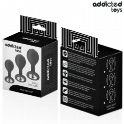 JUGUETES PARA ADICTOS - CONJUNTO DE 3 TAPONES ANALES DE SILICONA CON JOYAS