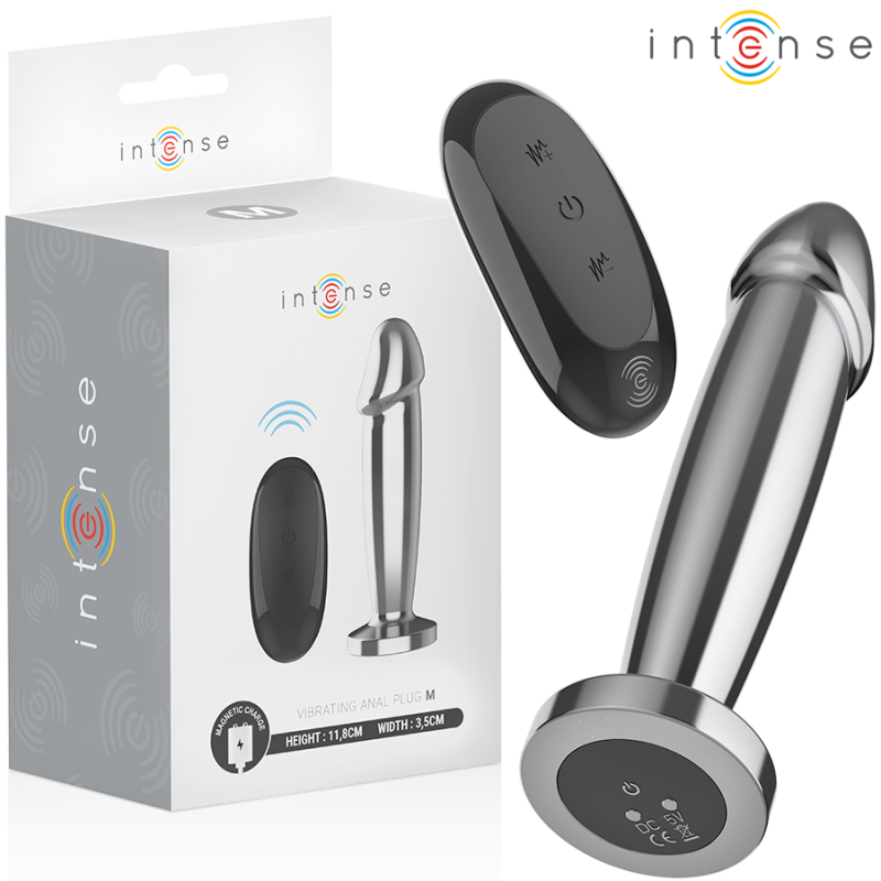 INTENSO - TAPÓN ANAL 10 VIBRACIONES DILDO METÁLICO CON CONTROL REMOTO M