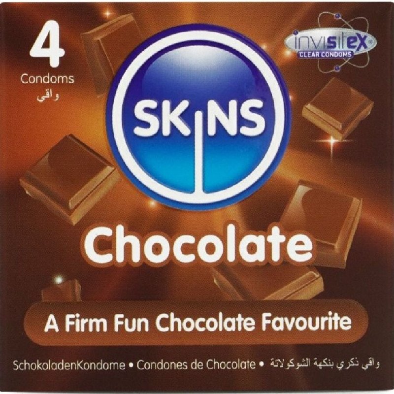 SKINS - PAQUETE DE 4 CONDONES PREMIUM DE CHOCOLATE