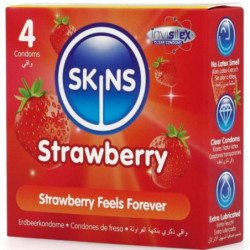 SKINS - PAQUETE DE 4 CONDONES PREMIUM SABOR FRESA