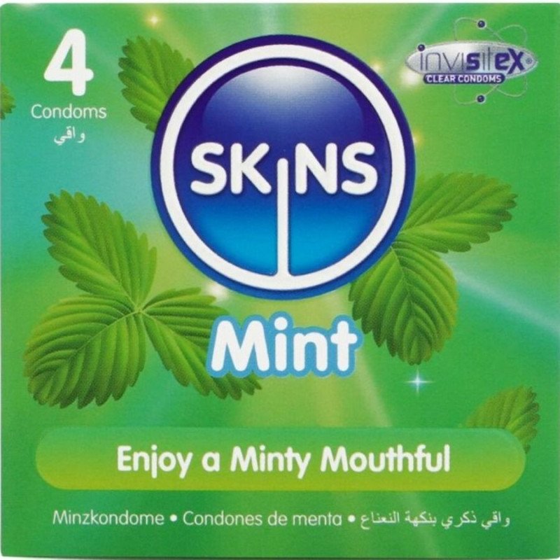SKINS - PAQUETE DE 4 CONDONES PREMIUM CON SABOR A MENTA