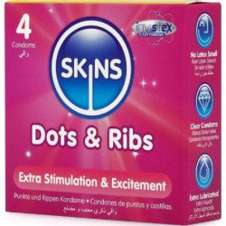 CONDONES PREMIUM SKINS - DOTS & RIBS, PAQUETE DE 4