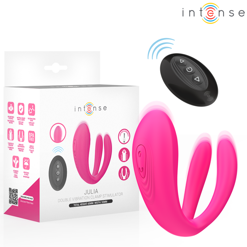 INTENSO - JULIA VIBRADOR DOBLE CON PINZA Y ESTIMULADOR, CONTROL REMOTO