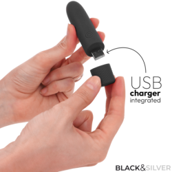 NEGRO Y PLATA - GERI VIBRADOR RECARGABLE POR USB, 8 VIBRACIONES, NEGRO, 10 X 2,2 CM