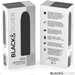 NEGRO Y PLATA - GERI VIBRADOR RECARGABLE POR USB, 8 VIBRACIONES, NEGRO, 10 X 2,2 CM