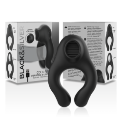 BLACK&SILVER - ANILLO VIBRADOR DE SILICONA RECARGABLE CON 3 MOTORES, COLOR NEGRO
