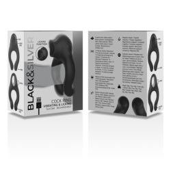 BLACK&SILVER - ANILLO VIBRADOR DE SILICONA RECARGABLE CON 3 MOTORES, COLOR NEGRO