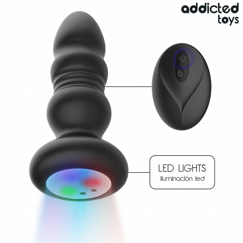 JUGUETES PARA ADICTOS - TAPÓN ANAL VIBRATORIO CON EMPUJE, LUZ LED Y CONTROL REMOTO