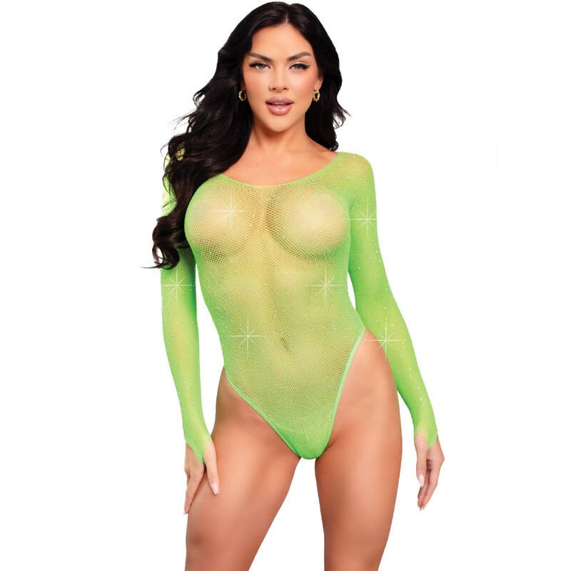 LEG AVENUE - BODY DE MANGA LARGA CRYSTALIZADO VERDE