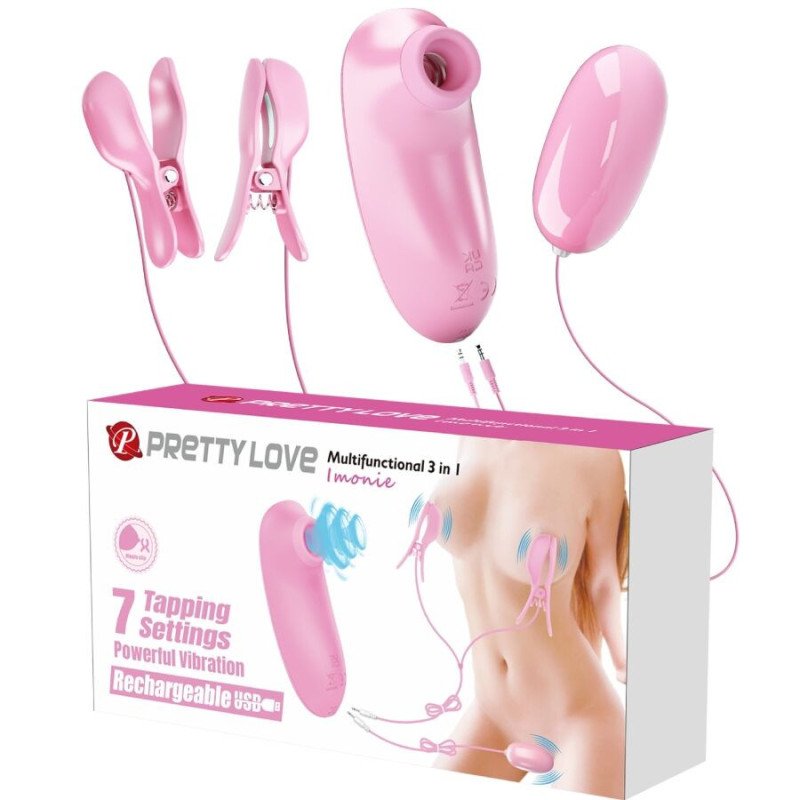 PRETTY LOVE - IMONIE SET MULTIFUNCIONAL 3 EN 1 CON VENTOSA, PEZONES Y CLÍTORIS