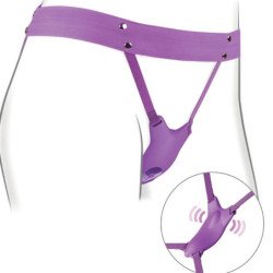 FANTASÍA PARA ELLA - ARNÉS DE MARIPOSA, VIBRADOR RECARGABLE Y CON CONTROL REMOTO, COLOR MORADO