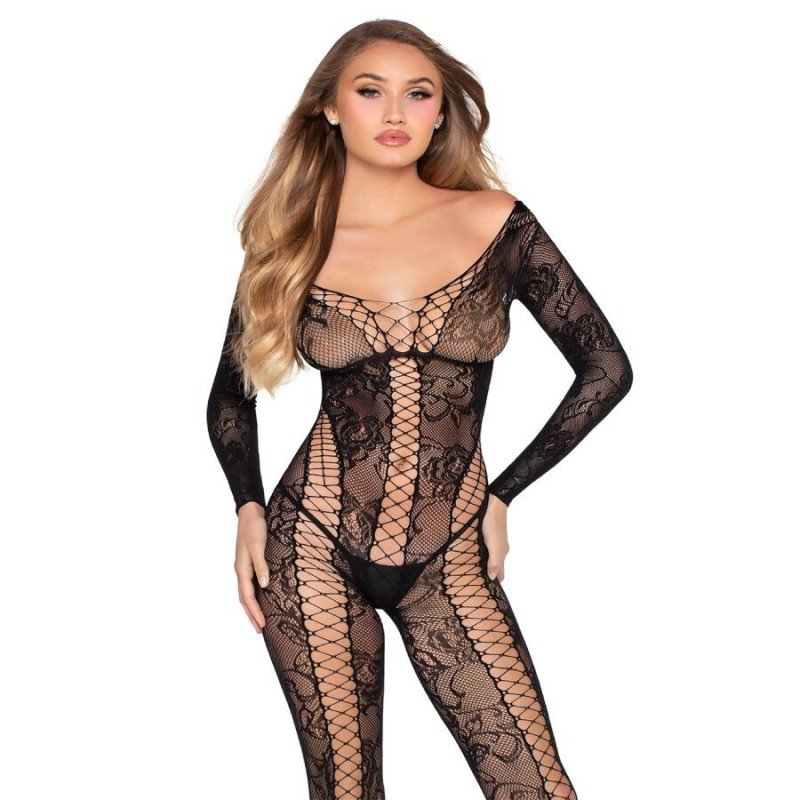 LEG AVENUE - 89369 MONO DE RED Y ENCAJE NEGRO - TALLA ÚNICA