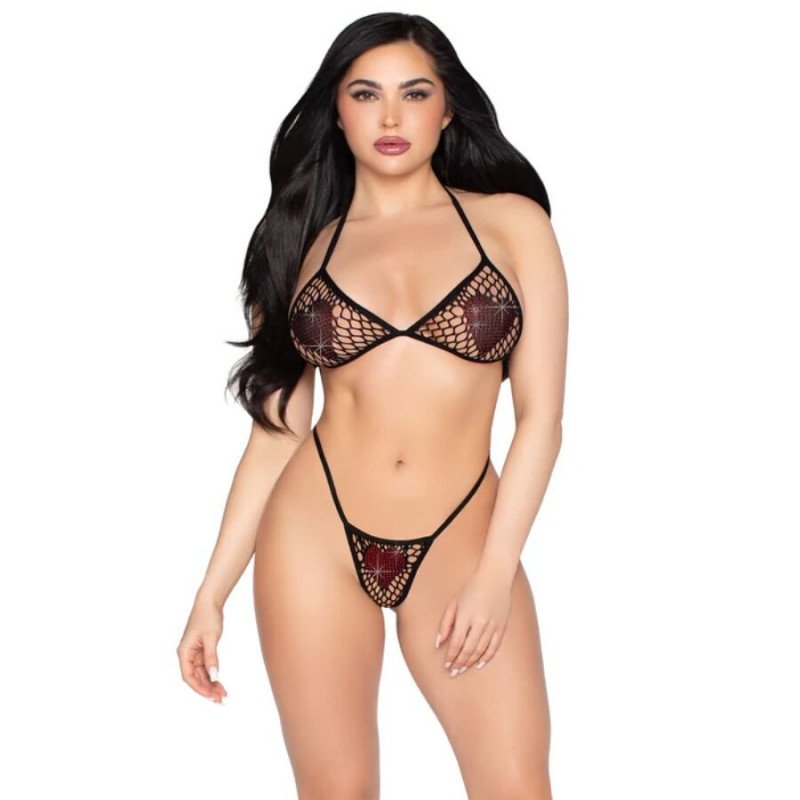 LEG AVENUE - 86147 FISHNET BRA TOP AND G-STRING PANTY BLACK - ONE SIZE