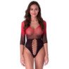 PASIÓN - BODY STOCKING DE MALLA NEGRA Y ROJA BS118