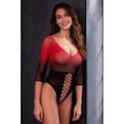 PASIÓN - BODY STOCKING DE MALLA NEGRA Y ROJA BS118