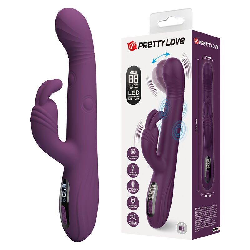 PRETTY LOVE - VIBRADOR MULTIFUNCIONAL DEE CON FORMA DE CONEJO, OSCILANTE Y DE PERCUSIÓN, COLOR MORADO