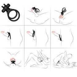 ARMONY - ANILLO VIBRADOR DOBLE TRAVELER PARA PAREJAS, COLOR CONEJO NEGRO