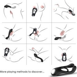 ARMONY - ANILLO VIBRADOR DOBLE VEYRON PARA PAREJAS, COLOR NEGRO