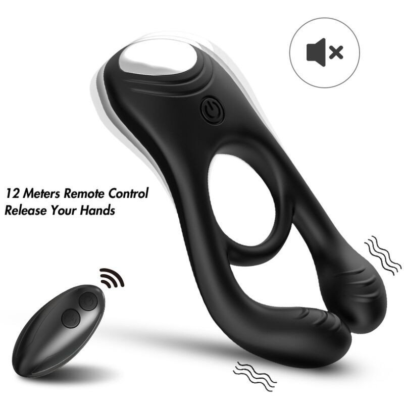 ARMONY - ANILLO VIBRADOR DOBLE VEYRON PARA PAREJAS CON CONTROL REMOTO, NEGRO