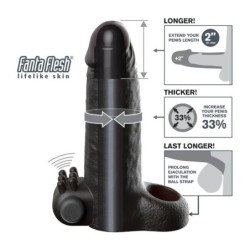 FANTASY X-TENSIONS - FUNDA EXTENSORA DE PENE VIBRATORIA DE 5 CM CON SENSACIÓN REAL, COLOR NEGRO