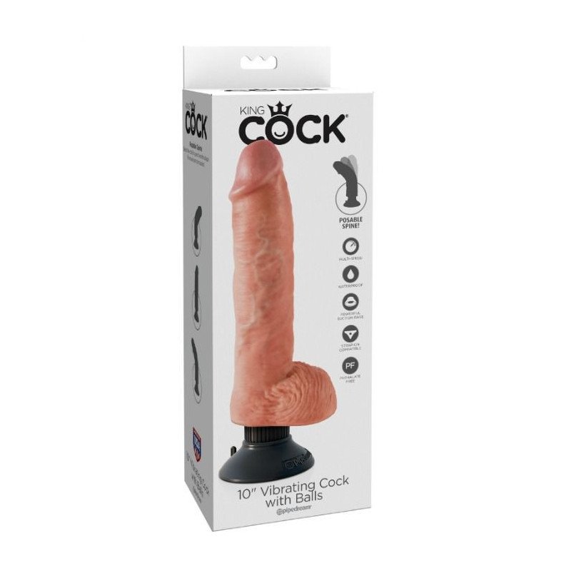 KING COCK - PENE VIBRADOR DE 25,5 CM CON TESTÍCULOS DE CARNE