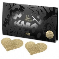 BIJOUX - INDISCRETS FLASH CUBIERTOS PARA PEZONES CON FORMA DE CORAZÓN DORADO