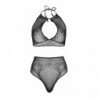LEG AVENUE - CONJUNTO DE DOS PIEZAS: TOP CORTO CON ESTILO HALTER Y BRAGUITA TANGA - TALLA ÚNICA