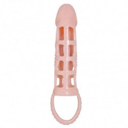 BAILE - FUNDA EXTENSORA PENE CON VIBRACION Y STRAP NATURAL 13.5 CM