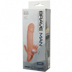 BAILE - BRAVE MAN FUNDA PENE ANAL Y CLITORIS VIBRADOR 16.5 CM NATURAL