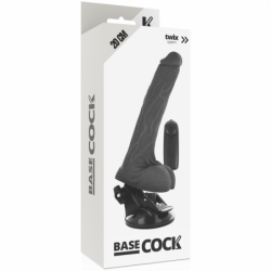 BASECOCK - VIBRADOR REALISTA NEGRO CON CONTROL REMOTO Y TESTÍCULOS 20 CM -O- 4 CM