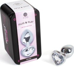 SECRETPLAY - Tapón anal de metal con forma de corazón de cristal transparente, tamaño pequeño (7 cm).
