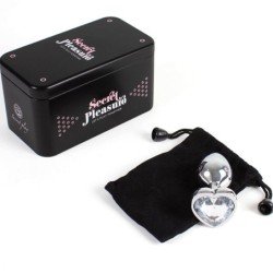 SECRETPLAY - Tapón anal de metal con forma de corazón de cristal transparente, tamaño pequeño (7 cm).