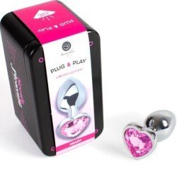 SECRETPLAY - TAPÓN ANAL METÁLICO CON FORMA DE CORAZÓN FUCSIA, TAMAÑO PEQUEÑO (7 CM)