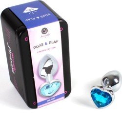 SECRETPLAY - Tapón anal metálico con forma de corazón azul, tamaño pequeño (7 cm).