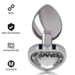 INTENSO - TAPÓN ANAL DE METAL DE ALUMINIO BLANCO CON FORMA DE CORAZÓN, TALLA M