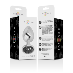 INTENSO - TAPÓN ANAL DE METAL DE ALUMINIO CON CRISTAL NEGRO TALLA M