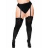 LEG AVENUE - MEDIAS ALTAS DE NYLON NEGRAS CON LAZO NEGRO, TALLAS GRANDES