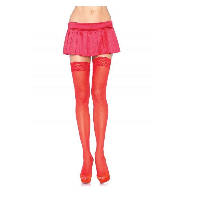 LEG AVENUE - MEDIAS ROJAS CON ENCAJE EN LA PARTE SUPERIOR