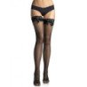 LEG AVENUE - MEDIAS DE RED NEGRAS CON ENCAJE EN LA PARTE SUPERIOR Y DETALLE DE LAZO