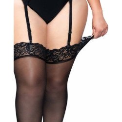 LEG AVENUE - OUTLET - MEDIAS DE NYLON NEGRAS CON BORDE DE ENCAJE PLUS