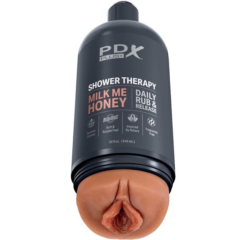 PDX PLUS - MASTURBADOR STROKER DISEÑO DE BOTELLA DISCRETO MILK ME CHAMPÚ DE CARAMELO Y MIEL