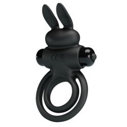 PRETTY LOVE - VIBRADOR III ANILLO DE CONEJO PARA PENE NEGRO